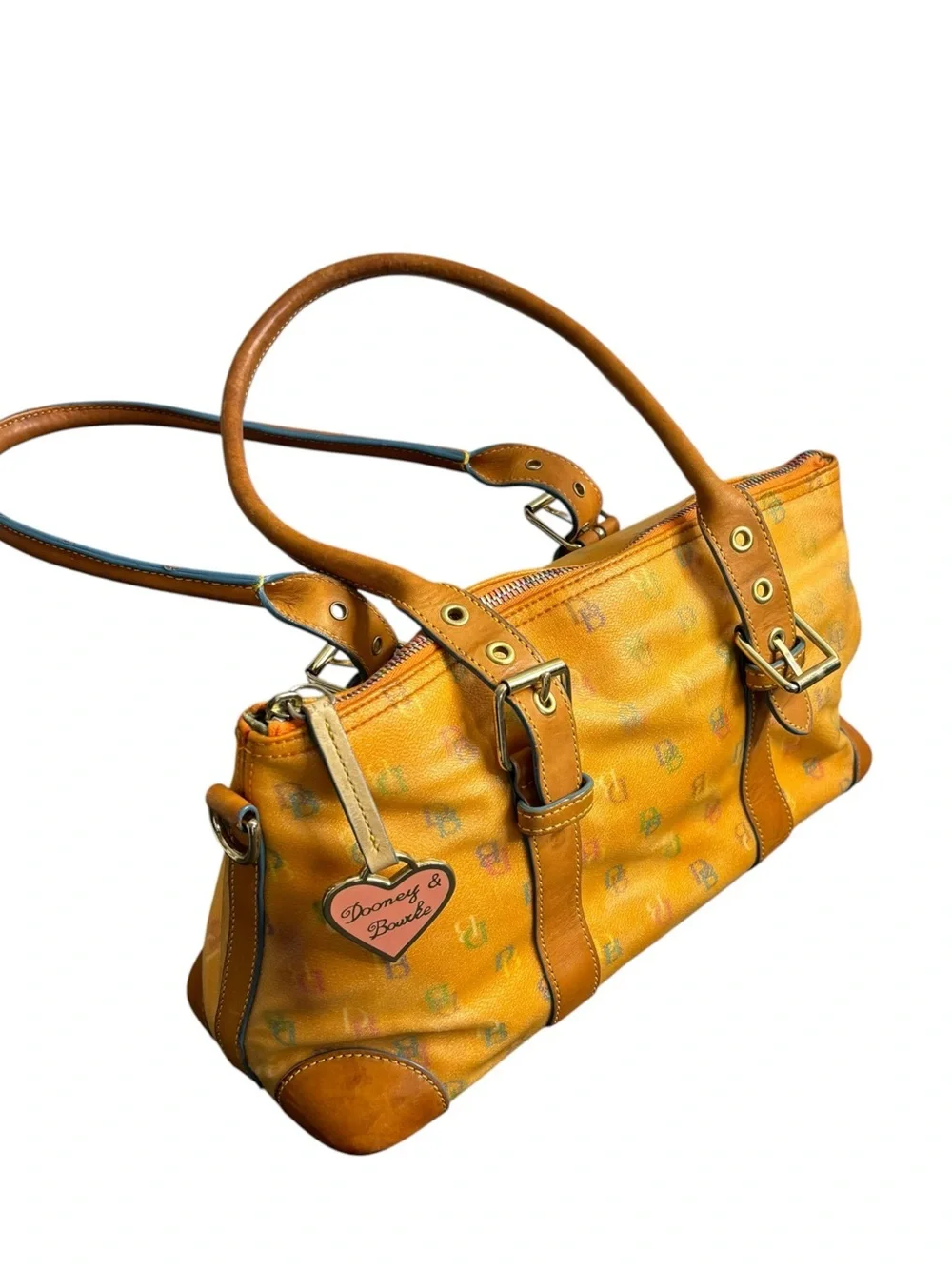 Vintage Dooney & Bourke Orange brown Logo-Print canvas satchel Shoulder bag Y2K.
